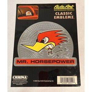 Auto Art Mr. Horsepower Classic Emblemz Sticker Decal Chroma Silver 2006 5x4.5"